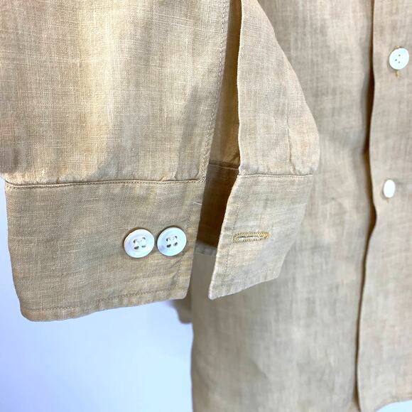 Lorenzini Linen Button Up Shirt Barneys New York Yellow Summer - Picture 3 of 7